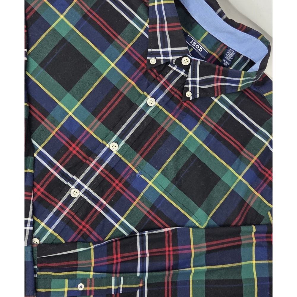 IZOD Shirt Mens 2XL XXL Tartan Paid Button Down Long Sleeve‎ EUC